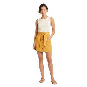 Hesperus Mustard Yellow Belted Cotton Skirt with Pockets